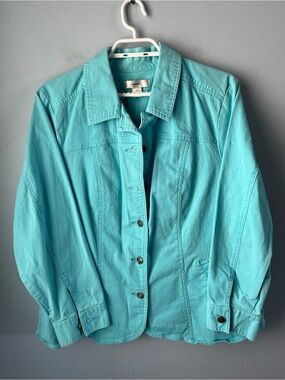 CJ Banks Turquoise Blue Button-Up Denim Style Stretch Cotton Jacket Size 1X